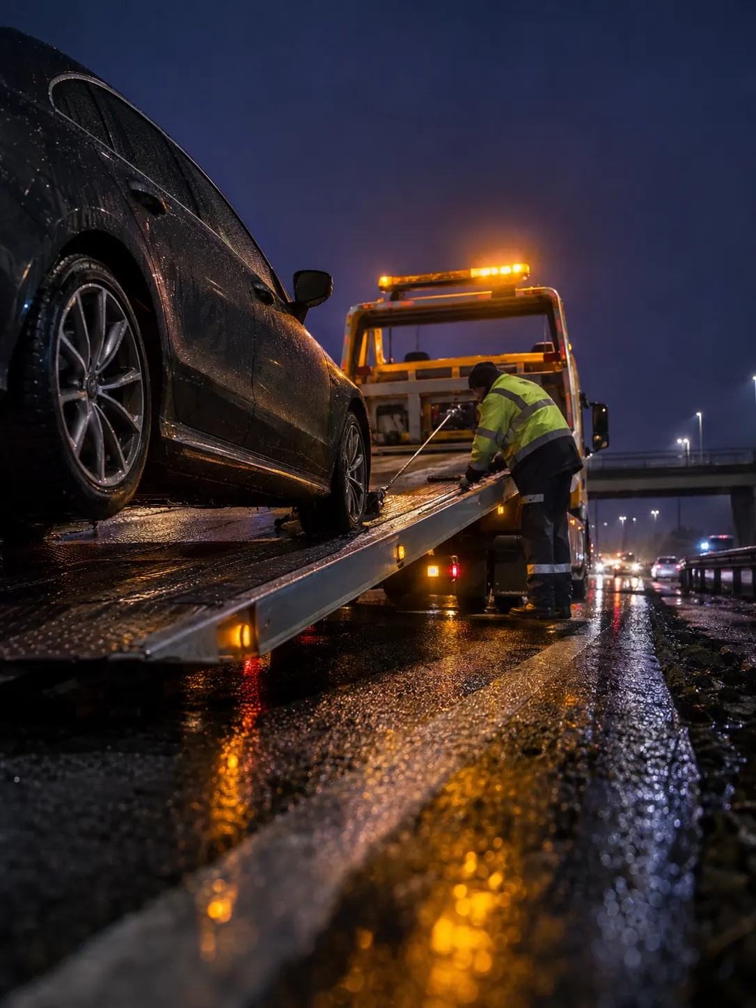 Car being tilt-slide loaded onto a flatbed